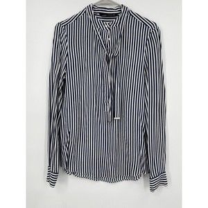 ZARA WOMAN‎ Navy White Stripe Tie Neck Long Sleeve Blouse Shirt Top Womens S